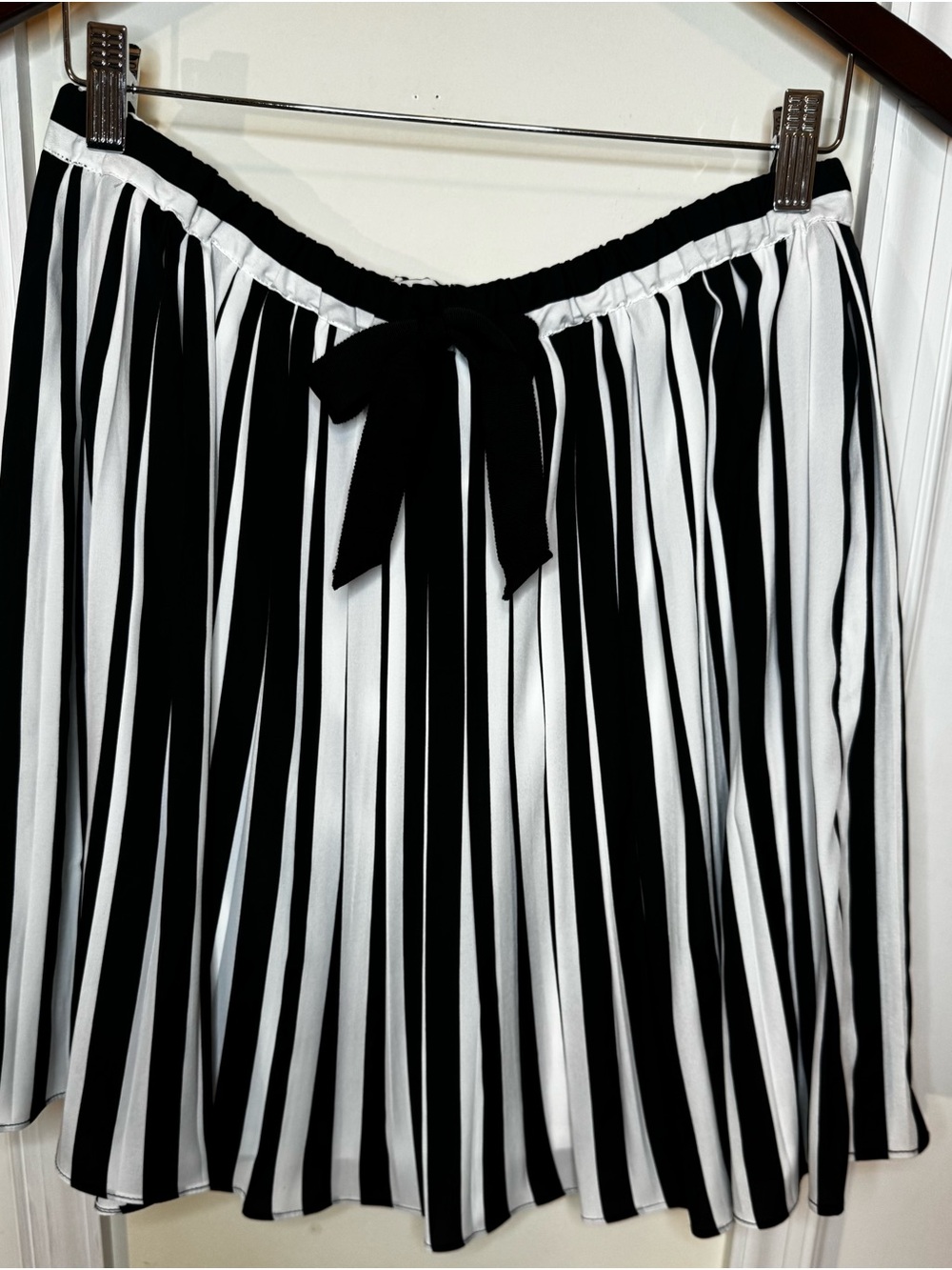 Pink Tartan Black and White Striped Pleated Skirt